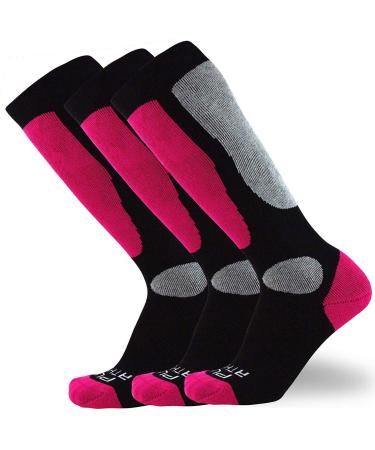 Pure Athlete Kids Value Ski Socks for Boys, Girls  Snowboarding, Winter, Cold Weather X-Small-Small 3 Pairs - Neon Pink