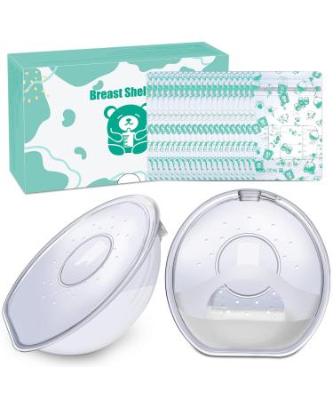Lictin Breast Shells 2PCS Milk Collector 120ML Milk Catcher Nursing Cup Silicone Breast Milk Collector Milk Savers for Breastfeeding Nipple Shells Reusable with 20 Breast Milk Storage Bags 120ML/2PCS(Knitted Storage Bag)
