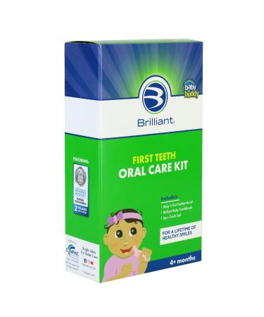First Teeth Oral Care Kit by Brilliant Oral Care- Set has Baby's 1st Teether-Brush  Brilliant Baby Toothbrush and 2oz Spry Xylitol Tooth Gel  Infants Age 4 Months Old and Up  Baby Must Haves  Blue