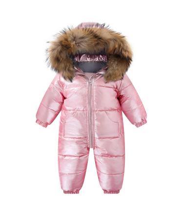 Baby Girls Winter Romper Hooded Snowsuit Down Skisuit Thick Jumpsuit Warm Outfits Pink 9-12 Months 9-12 Months Pink
