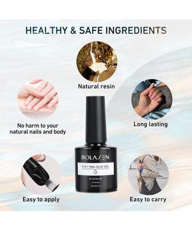 BOLASEN 5 in 1 Gel Nail Glue - 8ML UV Extension Glue for Acrylic Nails | Strong, Long Lasting Brush-On Gel for Press On Nails | Home & Salon Use - Buy Online on SooperMarket.com