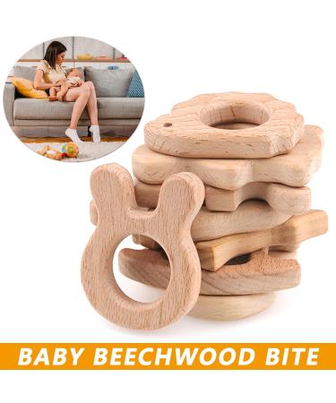 Tyfyh 8-Piece Wooden Baby Bite Ring Set | Safe Wooden Animal Teething Toys | DIY Craft Wooden Rings for Babies & Childcare - Buy Online on SooperMarket.com