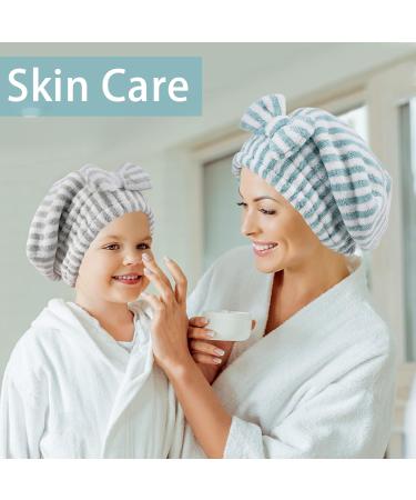 2-Pack Microfiber Hair Towel Caps with Bow-Knot for Fast Drying - Blue, Gray, and White - Soft & Absorbent Hair Drying Caps for Women - Buy Online on SooperMarket.com