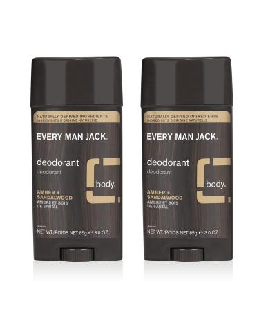 Every Man Jack Men’s Amber + Sandalwood Deodorant - Stay Fresh Safely with Aluminum Free Men’s Deodorant - Odor Crushing, Long Lasting, Plant-Based, and No Harsh Chemicals - 3 oz. 2 Sticks