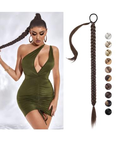 REECHO DIY Braid Ponytail Extension Long Straight Wrap Around Ponytail Hair Extensions Natural Soft Synthetic Hairpieces for Women - Dark Chocolate Brown 150g 34Inch-150g Dark Chocolate Brown