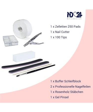 ND24 NAILDESIGN Geln gel Starter Set - 16-Piece Basic Kit with UV Gel French Gel Sealing Gel UV Lamp & Accessories - Vegan & Made in Germany for Beginners - Buy Online on SooperMarket.com