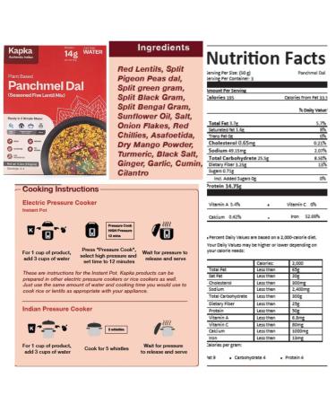 Kapka Vegan Indian Dal Plant Based Protein - 5 Pack Variety | Seasoned Ready to Eat Entrees for Instant Pots | Non-GMO Gluten Free | 3-4 Servings Per Pack | Pack of 5 Dals - Buy Online on SooperMarket.com