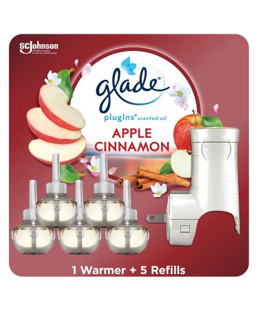 Glade PlugIns Refills Air Freshener Starter Kit, Scented and Essential Oils for Home and Bathroom, Apple Cinnamon, 3.35 Fl Oz, 1 Warmer + 5 Refills