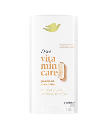 Dove VitaminCare+ Aluminum Free Deodorant Stick for 72H Odor Protection Peaches & Shea Butter Breathable Deodorant for Women 2.6 oz Peaches + Shea Butter 2.6 Ounce (Pack of 1)