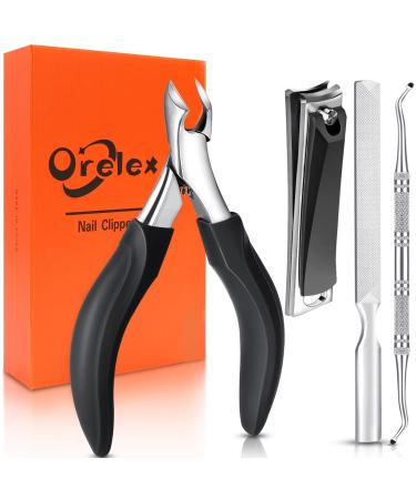 Orelex nail scissors - nail cutters for thick nails fingernail clipper with nail file ergonomic comfort grip professional stainless steel black