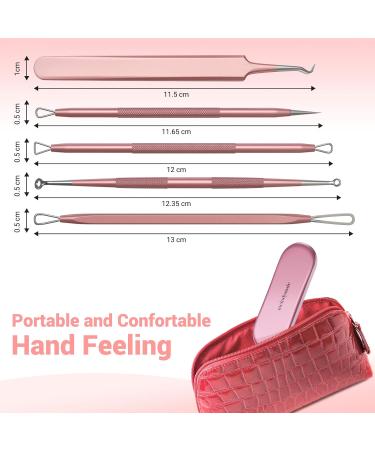 MelodySusie Blackhead Remover Kit - Professional Stainless Pimple Popper Tool for Nose & Face - Comedone Extractor & Blemish Whitehead Tool with Metal Case - Pink - Buy Online on SooperMarket.com