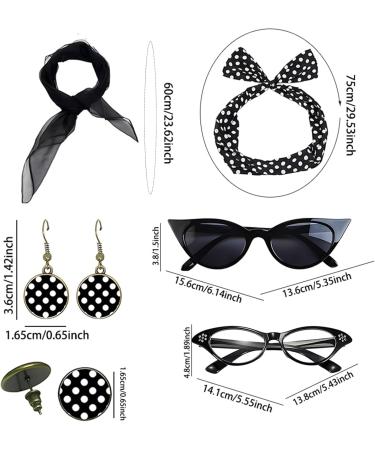 Lesunbak 50s Accessories for Women | 1950s Outfit with Headbands and Drop Earrings Costume Accessories with Red Bow Headband Vintage Polka Dot Hair Bands Cat Eye Glasses Black One Size - Buy Online on SooperMarket.com