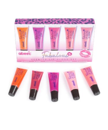 abeec Scented Lip Gloss Set 5 x Lip Gloss Pack - Strawberry Blueberry Cherry Orange And Grape Kids Makeup Sets For Girls Kids Lip Gloss Sets For Girls