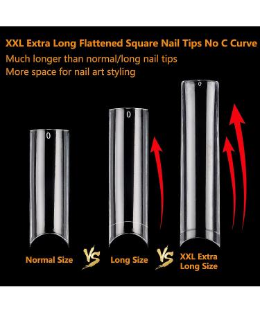 360Pcs XXL Extra Long Clear Nail Tips for Acrylic Nails - 12 Sizes, Half Cover Tapered Square Straight Fake Nails for Nail Salon Home DIY Nail Art - 360PCS XXXL Square - Buy Online on SooperMarket.com