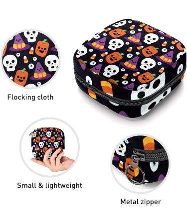 Halloween Skull Black Sanitary Napkin Storage Bag - Portable Period Bag for Women and Teen Girls - Multi-colored - 1Pcs - Buy Online on SooperMarket.com