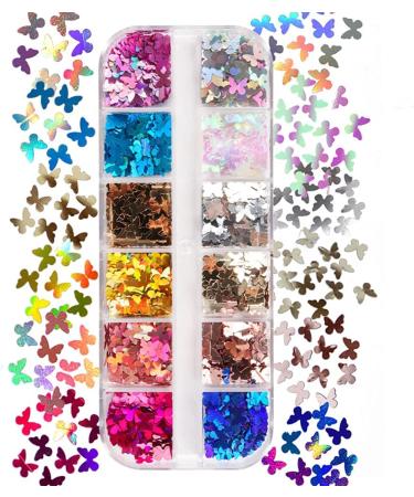 12 Colors Butterfly Nail Art Glitter Sequins | 3D Holographic Decals for Acrylic Nails | Manicure Paillettes & Ultrathin Glitters | Nail Art Supplies for Women - Buy Online on SooperMarket.com