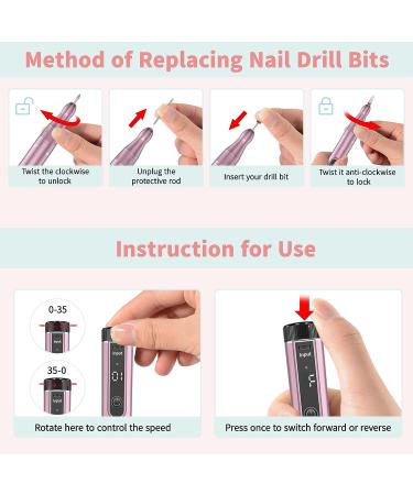 MEGACHIC 35000RPM Cordless Electric Nail Drill for Professional Manicure Pedicure - Rechargeable Efile with Drill Bits & Sanding Bands - Ideal for Acrylic Gel Nails at Home & Salon - Buy Online on SooperMarket.com