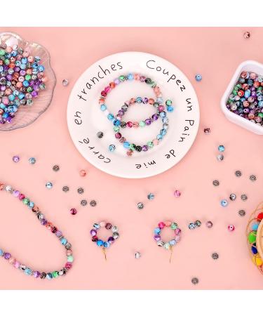 500pcs Quefe Craft Beads for Bracelets Making - Ink Patterned Space Acrylic Beads with Spacer Beads and Crystal String (8mm) - Buy Online on SooperMarket.com
