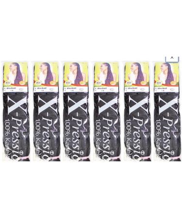 X-pression Ultra Braid synthetic hair extensions color #1B black approx. 210 cm (6 pieces). Black 210 cm (pack of 6)