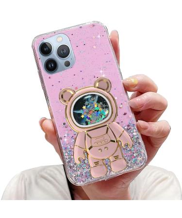 Tivenfezk Nadoli for iPhone 11 Pro Treibsand B r astronaut Hidden Stand Shell caricature glitter astronaut stand soft silicone bling cell phone case.