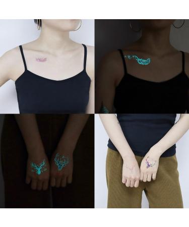 Glow in Dark Temporary Tattoo Stickers - Snake Panda Jellyfish Border Collie Dog Whale Goldfish Shark Feather Cat Deer (Pack of 15 Sheets) - Buy Online on SooperMarket.com