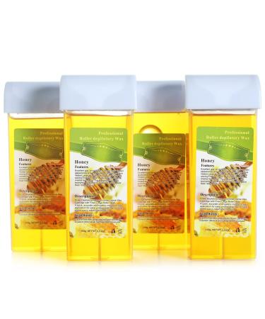 Honey Roll On Wax,Depilatory Wax Roller Refill, Roller Waxing Kit, Hair Removal Wax Soft Wax Roller, Wax Cartridge Refill for Body Waxing, Leg and Arms 3.52 Ounce (4 Pack)… Honey Roll on Wax Cartridge Refilling * 4