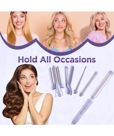 5 in 1 Wand Curling Iron Set - Versatile Curling Wand & Hair Straightener with 3 Ceramic Barrels Fast Heat & Accessories - Purple - Buy Online on SooperMarket.com