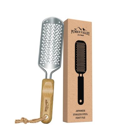 Foot Rasp Callus Remover - Pedicure Scrubber for Cracked Feet Heel - Professional Stainless Steel File - Remove Dead Skin Corns with Wooden Handle Coarse-Grained Rasp