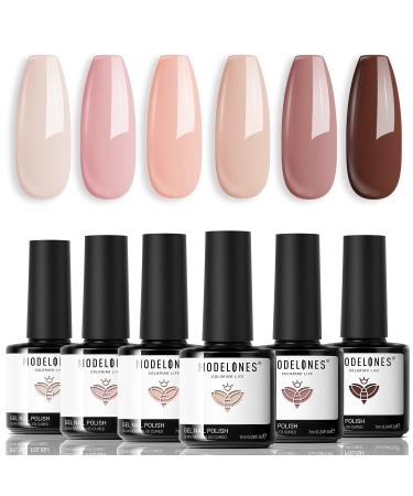Modelones Gel Nail Polish -6 Colors Nude Pink Gel Polish Set Skin Tones Neutral Brown Soak Off Gel Nail Kit Manicure DIY Nail Art Salon Home Gift