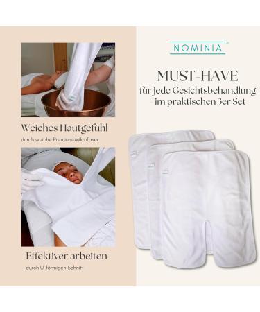 Nominia Facial Towels Premium White Microfiber 3-Series Set | Fluffy Durable Cosmetic Compresses U-Shaped Cut 400g/m Quality - Buy Online on SooperMarket.com