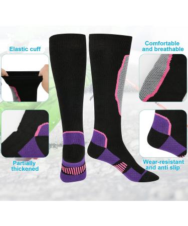 Cosmos Over the Calf Ski Socks - Warm Cotton Socks for Winter Sports (Black & Purple) - Buy Online on SooperMarket.com
