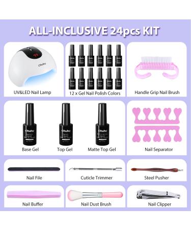 Ohuhu 12 Colors Gel Nail Polish Set with UV Light Kit - Glossy and Matte Top Coat - 36W UV LED Lamp - Soak Off Manicure Gift for Girls - Mothers Day Special - Buy Online on SooperMarket.com
