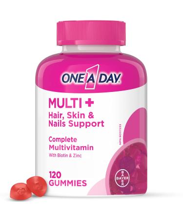 One A Day Multi+ Hair Skin & Nails Multivitamin Gummies - Daily Vitamin Plus Support For Healthy Hair Skin And Nails With Biotin And Vitamins A C E And Zinc For Women and Men 120 Gummies
