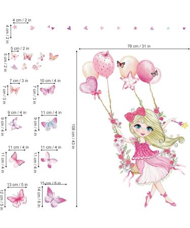 Wondever Girl on Swing Wall Stickers - Peel and Stick Butterfly Flower Ballons Wall Decals for Girls Bedroom and Nursery - Buy Online on SooperMarket.com