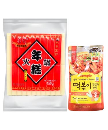 Honor Natural Original Rice Cake Tteokbokki Topokki 450g & Sempio Topokki Sauce (Sweet & Spicy) 150g Bundle Set - Instant Korean Food Snacks Vmart Honor Rice Cake & Sempio Topokki Sauce Sweet Mild