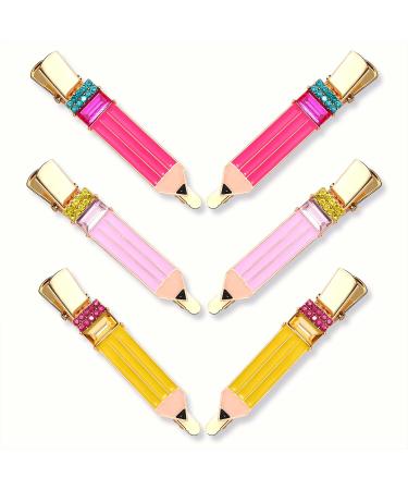 HZEYN 6 Pack Teacher Hair Clips Funny Pencil Hair Clips Teacher Appreaction Gifts Back To Shool Hair Accessories for Teachers Student