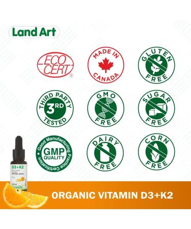Certified Organic Vitamin D3 & K2 (MK7-Natto) - 490 Drops- Support Your Bones Immune System - Non-GMO - Gluten Free - Made in Canada (13.5 ml (Pack of 1)) - Buy Online on SooperMarket.com
