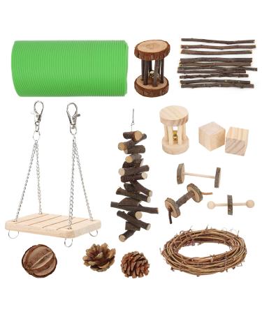 KUIDAMOS Hamster Teeth Molar Toy Hamster Chew Toy Set Natural Wooden Stretchy Tunnel for Rabbit for Hamster