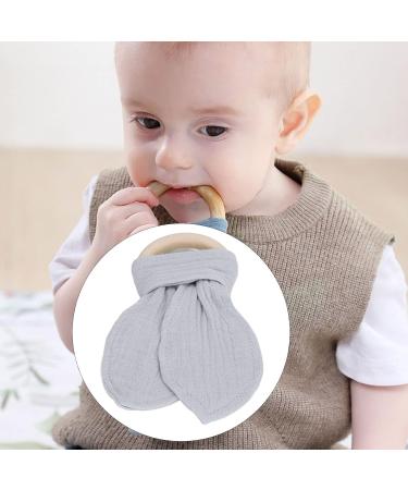 Baby Teething Wooden Ring - Bunny Ears Design Bite-Resistant Cotton Gauze Soothing Teether for Babies (Gray) | International Shipping - Buy Online on SooperMarket.com