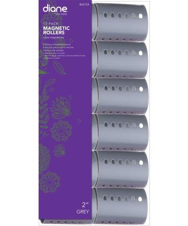 Diane Magnetic Hair Roller, Grey, 2 Inch, Strong material, unbreakable material, curls, perm, holds hair in place, perfect for any hair style, sanitary, washable, 2, Static electricity holds hair in place, Wrap faster and easier, Fast and easy to clean, U