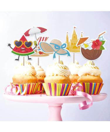 Mulukaya 24Pcs Summer Beach Themed Cupcake Toppers Sun Hat Surfboard Watermelon Goggles Treat Cake Picks for Pool Beach Hawaii Surfing Birthday Wedding Travel Vacation Party Decorations - Buy Online on SooperMarket.com
