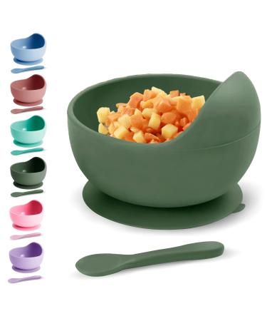 Xabono Baby Plates with Suction BPA Free for Easy to Wash Bowls and Silicone Spoon Ejoyable Desing First Food Plate Bowl (Navy Green) (SBBUK2022)