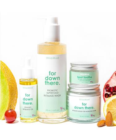 Superfood Intimate Care Kit | Healing Intimate Oil | Probiotic Intimate Wash | Intimate Scrub | Spot Soothe Gel | Bikini Line Shaving Routine For Ingrown Hairs Razor Bumps & Irritation