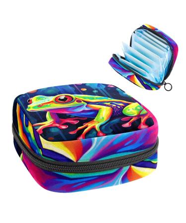 Anna Cowper Colored Frog Sanitary Napkin Storage Bag Feminine Menstrual Cup Pouches Nursing Pad Holder Tampon Bags Portable Period Bag for Women Teen Girls 1Pcs Multi-colored 15