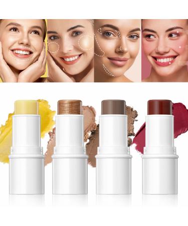 U-Shinein 4-in-1 Cosmetics Stick Set 4 Packs Creamy Pen Sticks for Cheeks Lips Eyes and Contour Professional Blush Stick Highlighter Contour Stick and Moisturizer for Older Women and Mature Skin Rose