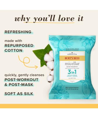 Burt's Bees Facial Cleansing Makeup Remover Towelettes 90 ct - 3 in 1 Hydrating Micellar Cleanser - Coconut & Lotus Water - Buy Online on SooperMarket.com