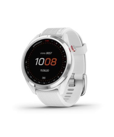 Garmin Approach S42, GPS Golf Smartwatch, Lightweight with 1.2" Touchscreen, 42k+ Preloaded Courses, Silver Ceramic Bezel and White Silicone Band, 010-02572-11 Silver Ceramic Bezel and White Silicone Band Smartwatch