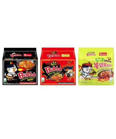CNMART Samyang Halal Instant Ramen Noodles Variety Pack - Hot Chicken (140g 5 Packs) 2x Spicy (140g 5 Packs) Jjajang (140g 5 Packs)
