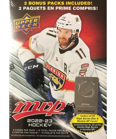 2022 2023 Upper Deck M V P Hockey Series Unopened Blaster Box of 15 Packs with Chance for Rookies Plus #1 Draft Picks Cards and Blaster Exclusive Gold Scripts