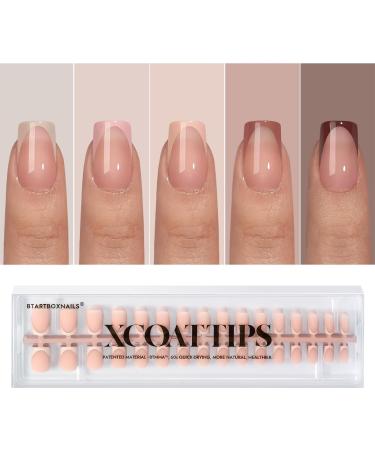 btartboxnails XCOATTIPS Press on Nails - French Tip Press on Nails Fall Nails Short Square Nail Tips Skin Tones Soft Gel Nails False Nail Soak Off Acrylic Fake Nails Extensions A190-S Square